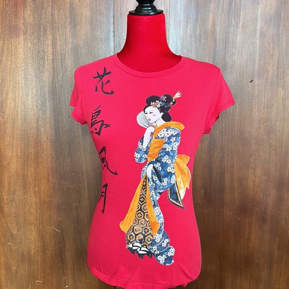 Zara Red Geisha Exotic Tee S/M - Picture 3 of 9